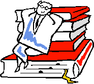 Man sitting on stack of books