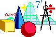 Math manipulatives image with cube, cone, sphere, compass and math symbols